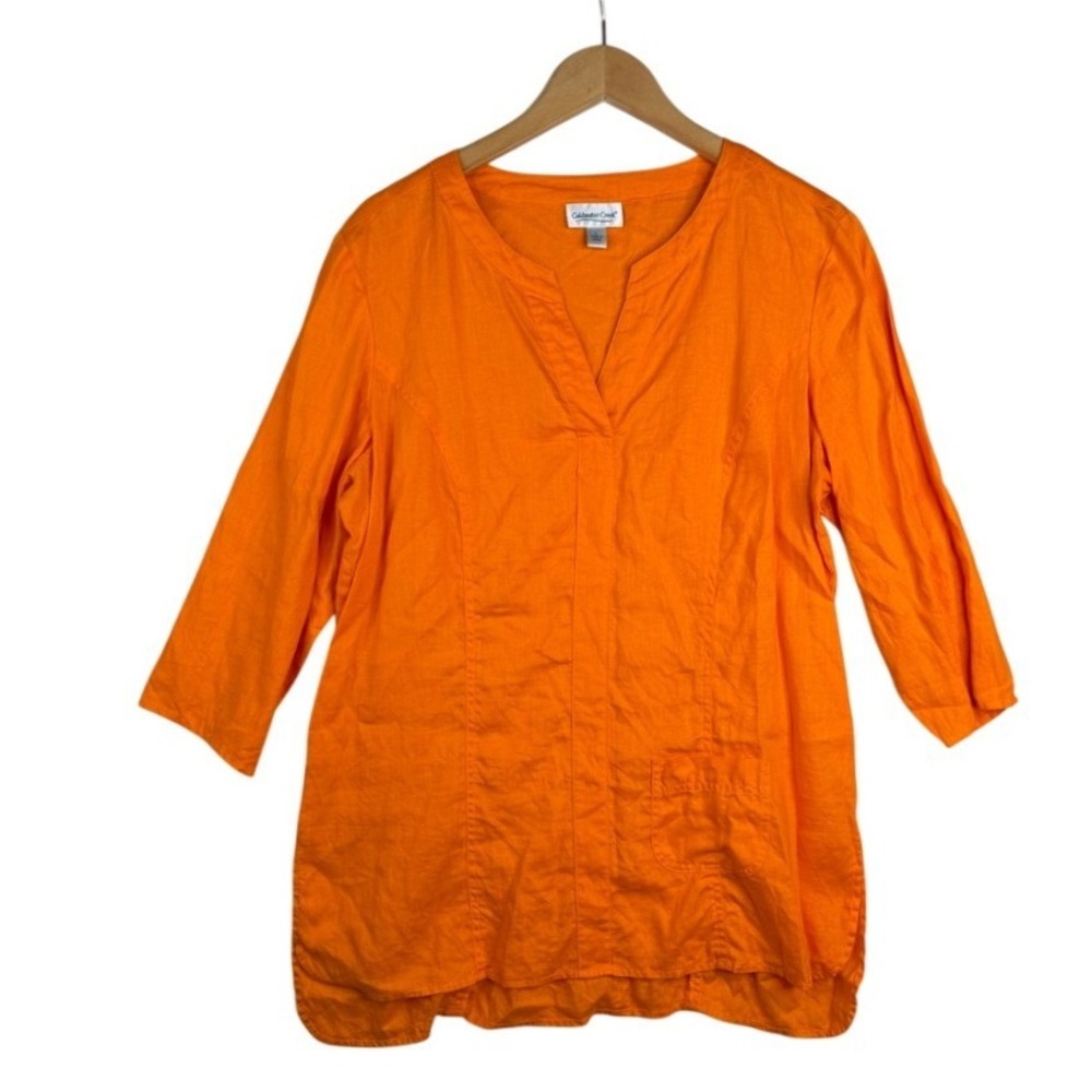 Coldwater Creek Linen Tunic Women Large Side Split Pullover 3/4 Sleeve V Neck